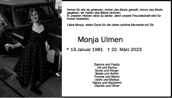 Traueranzeige von Monja Ulmen von WochenSpiegel