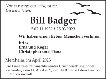 Traueranzeige von Bill Badger von WochenSpiegel