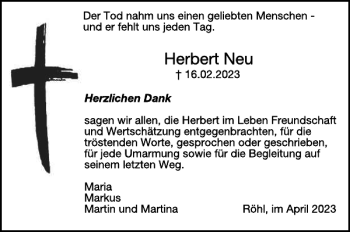 Traueranzeige von Herbert Neu von WochenSpiegel