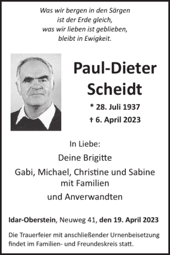 Traueranzeige von Paul-Dieter Scheidt von WochenSpiegel