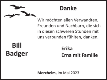 Traueranzeige von Bill Badger von WochenSpiegel