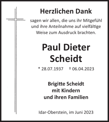 Traueranzeige von Paul Dieter Scheidt von WochenSpiegel