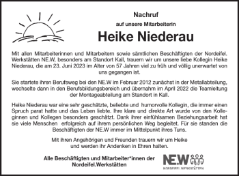 Traueranzeige von Heike Niederau von WochenSpiegel