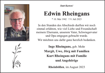 Traueranzeige von Edwin Rheingans von WochenSpiegel