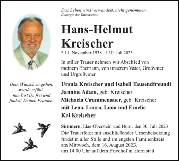 Traueranzeige von Hans-Helmut Kreischer von WochenSpiegel