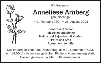 Traueranzeige von Anneliese Amberg von WochenSpiegel