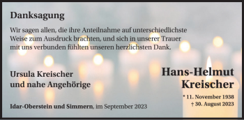 Traueranzeige von Hans-Helmut Kreischer von WochenSpiegel