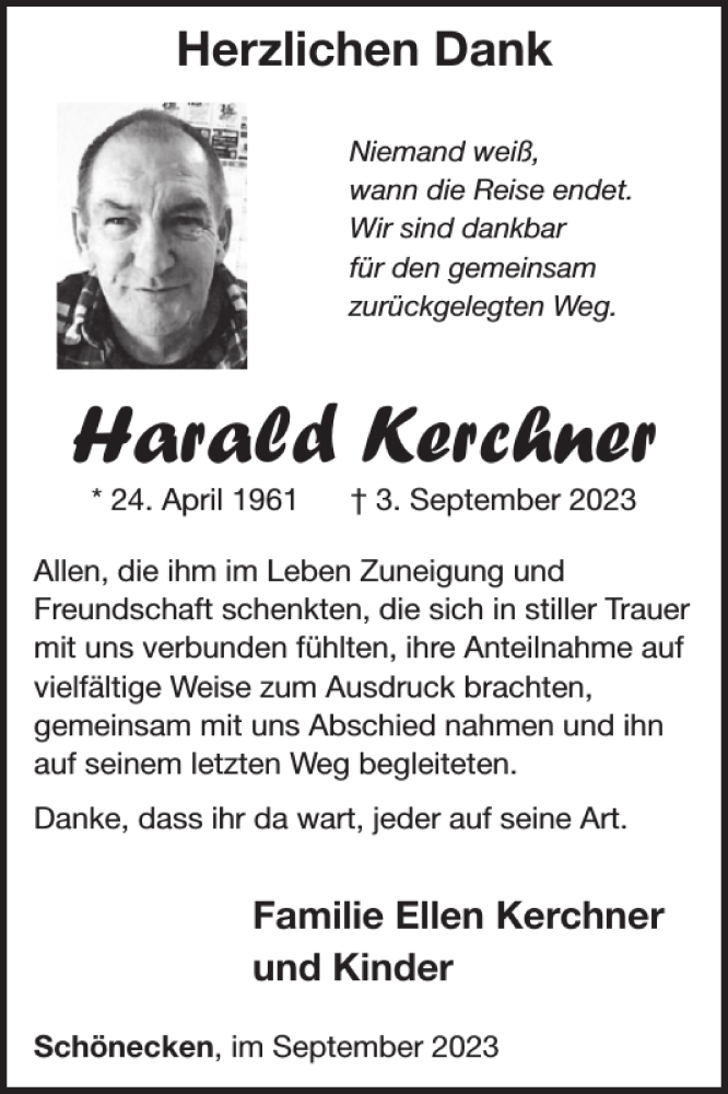  Traueranzeige für Harald Kerchner vom 22.09.2023 aus WochenSpiegel