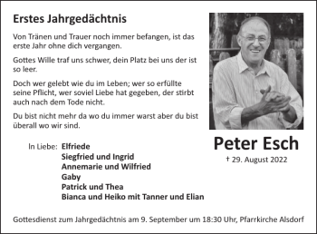 Traueranzeige von Peter Esch von WochenSpiegel