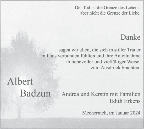 Traueranzeige von Albert Badzun von WochenSpiegel