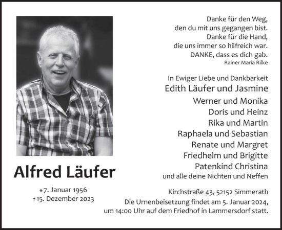 Traueranzeige von Alfred Läufer von WochenSpiegel