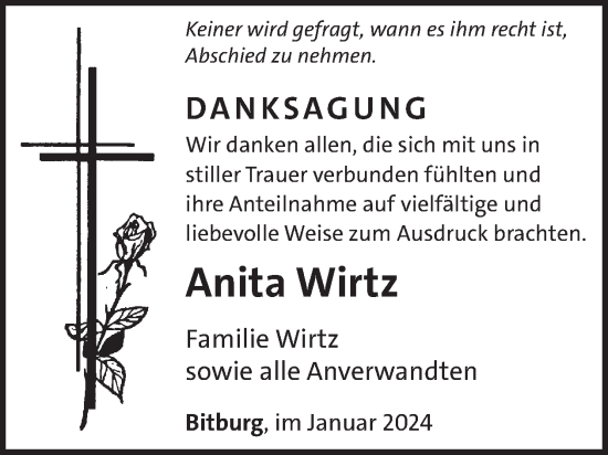 Traueranzeige von Anita Wirtz von WochenSpiegel