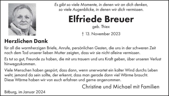 Traueranzeige von Elfriede Breuer von WochenSpiegel