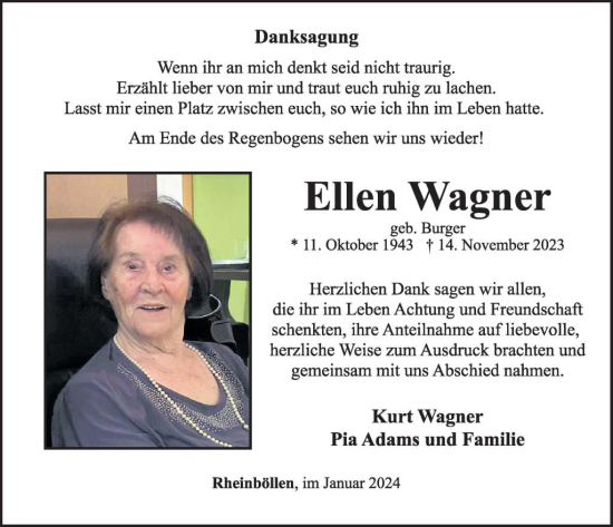 Traueranzeige von Ellen Wagner von WochenSpiegel