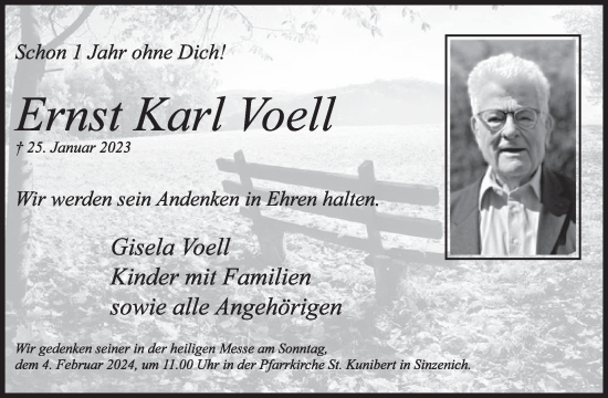 Traueranzeige von Ernst Karl Voell von WochenSpiegel