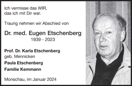 Traueranzeige von Eugen Etschenberg von WochenSpiegel