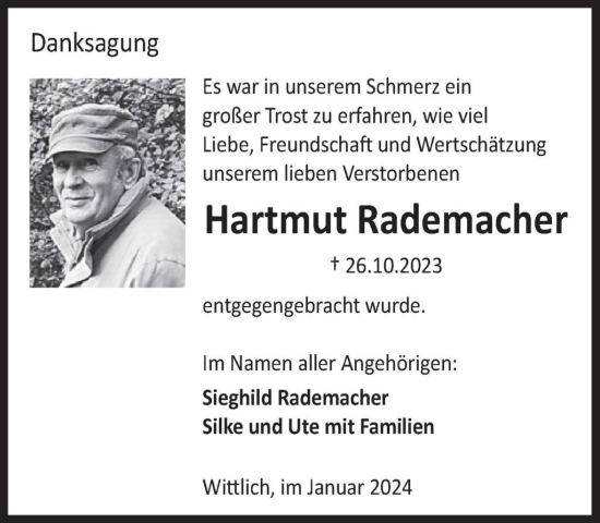 Traueranzeige von Hartmut Rademacher von WochenSpiegel