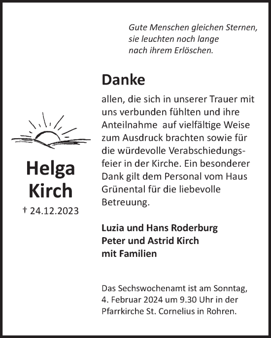 Traueranzeige von Helga Kirch von WochenSpiegel