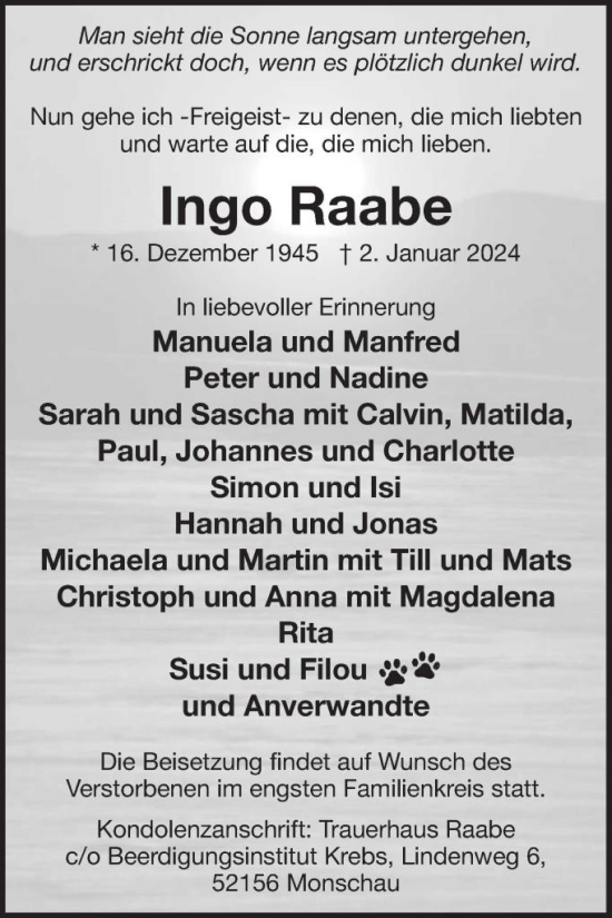 Traueranzeige von Ingo Raabe von WochenSpiegel