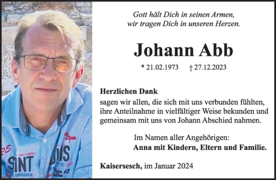 Traueranzeige von Johann Abb von WochenSpiegel