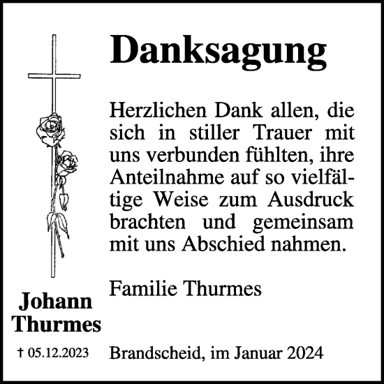 Traueranzeige von Johann Thurmes von WochenSpiegel