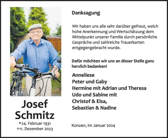 Traueranzeige von Josef Schmitz von WochenSpiegel