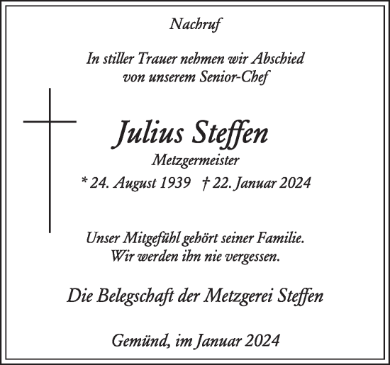 Traueranzeige von Julius Steffen von WochenSpiegel