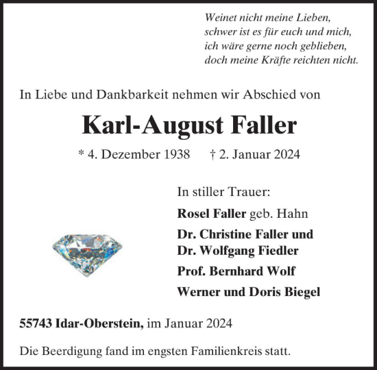 Traueranzeige von Karl-August Faller von WochenSpiegel