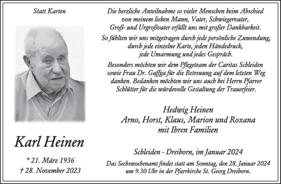 Traueranzeige von Karl Heinen von WochenSpiegel