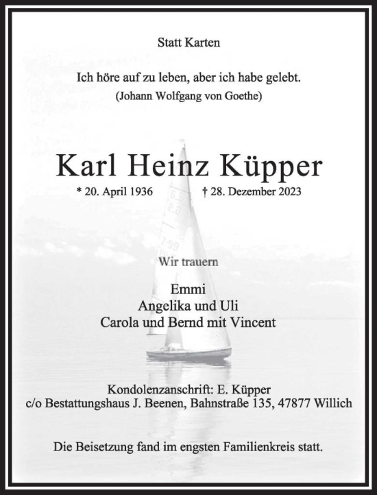 Traueranzeige von Karl Heinz Küpper von WochenSpiegel