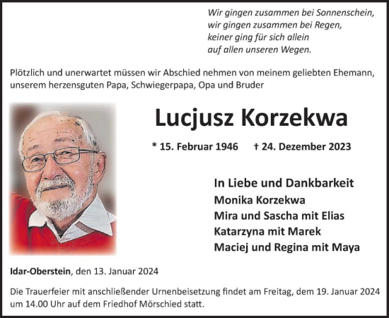 Traueranzeige von Luciusz Korzekwa von WochenSpiegel