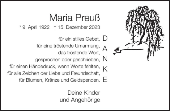 Traueranzeige von Maria Preuß von WochenSpiegel