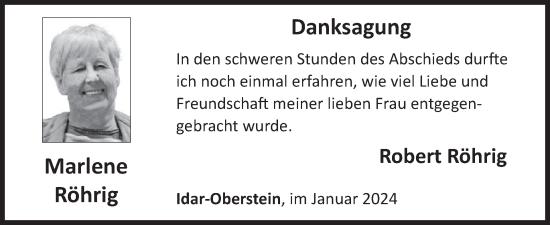 Traueranzeige von Marlene Röhrig von WochenSpiegel