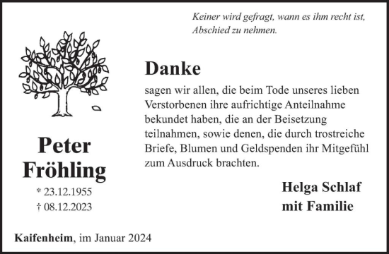 Traueranzeige von Peter Fröhling von WochenSpiegel