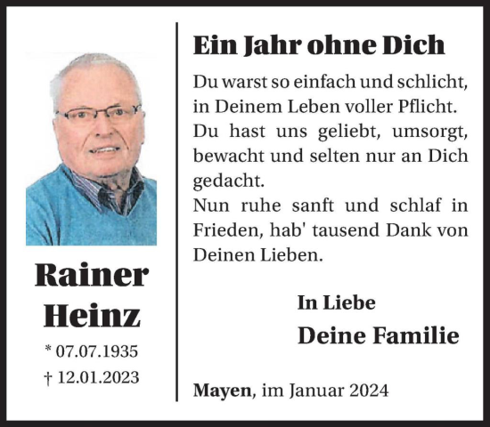 Traueranzeige von Rainer Heinz von WochenSpiegel