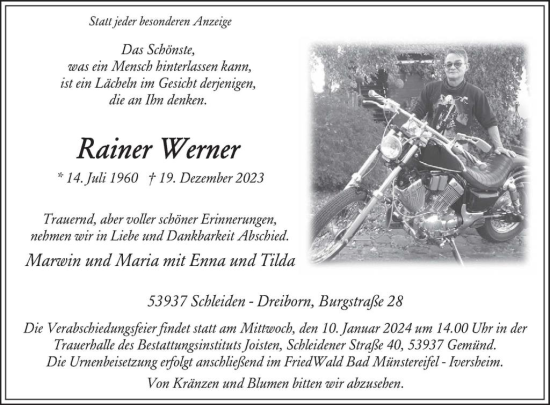 Traueranzeige von Rainer Werner von WochenSpiegel