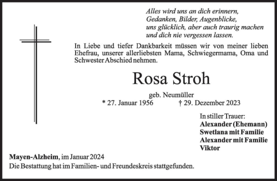 Traueranzeige von Rosa Stroh von WochenSpiegel