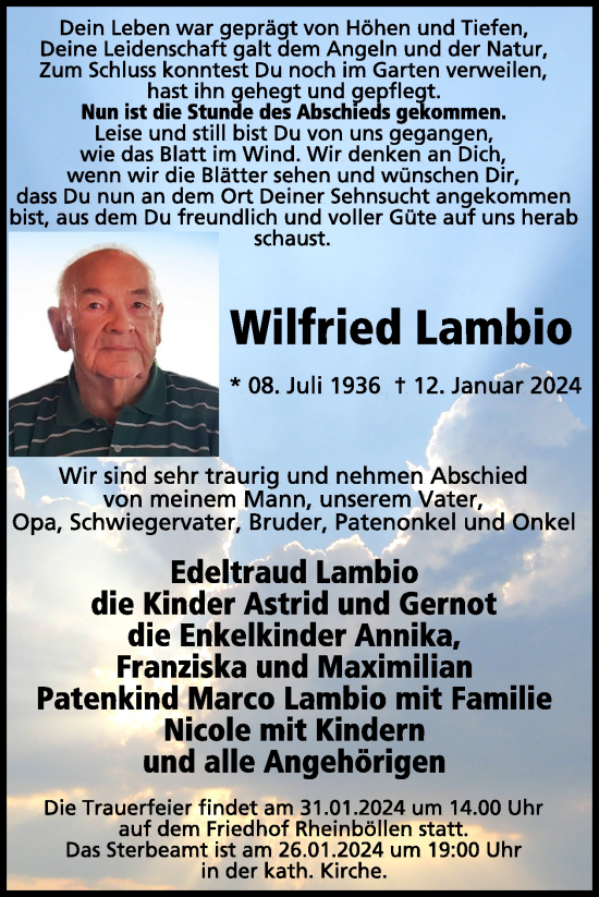 Traueranzeige von Wilfried Lambio von WochenSpiegel