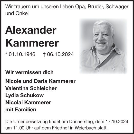 Traueranzeige von Alexander Kammerer von WochenSpiegel
