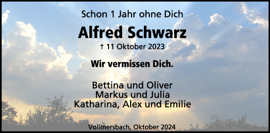 Traueranzeige von Alfred Schwarz  von WochenSpiegel