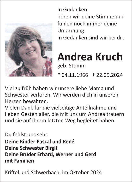 Traueranzeige von Andrea Kruch von WochenSpiegel