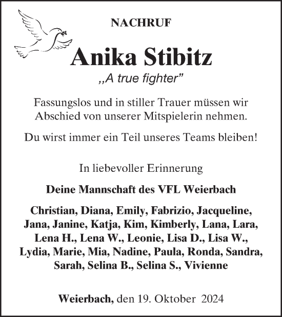 Traueranzeige von Anika Stibitz von WochenSpiegel