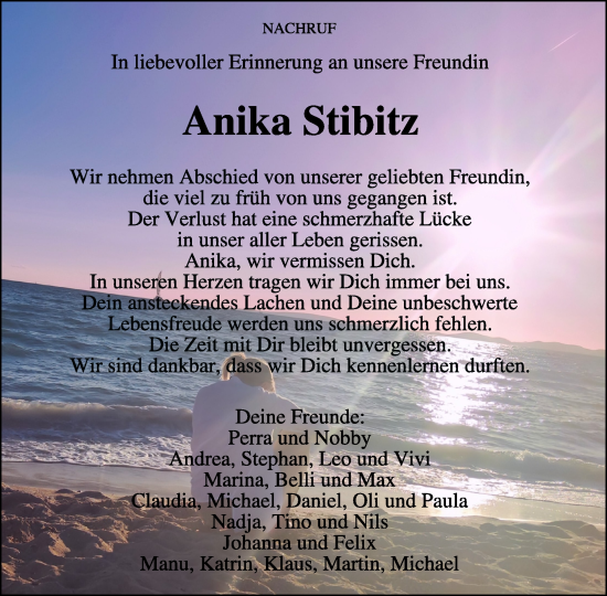 Traueranzeige von Anika Stibitz von WochenSpiegel