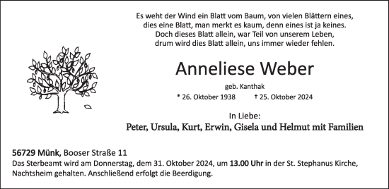 Traueranzeige von Anneliese Weber von WochenSpiegel