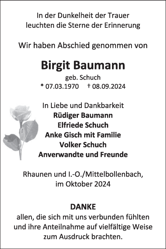 Traueranzeige von Birgit Baumann von WochenSpiegel