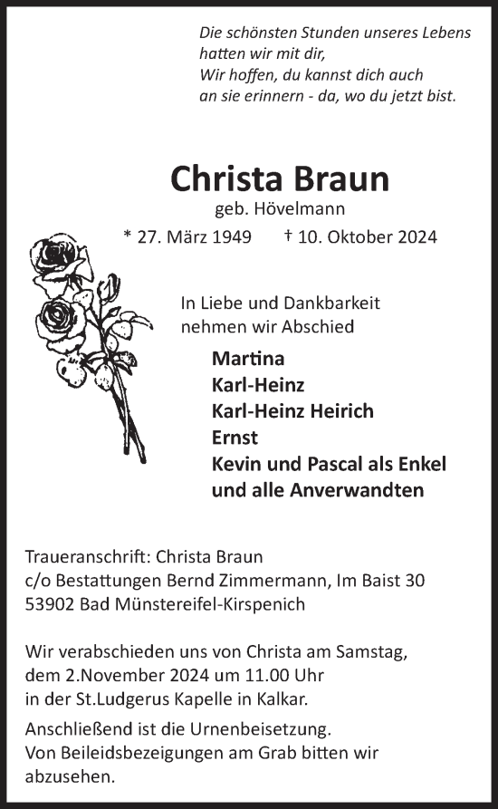 Traueranzeige von Christa Braun von WochenSpiegel
