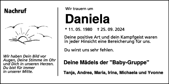 Traueranzeige von Daniela  von WochenSpiegel