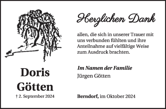 Traueranzeige von Doris Götten von WochenSpiegel