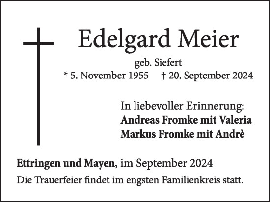 Traueranzeige von Edelgard Meier von WochenSpiegel