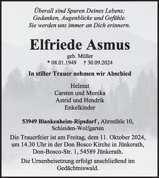 Traueranzeige von Elfriede Asmus von WochenSpiegel